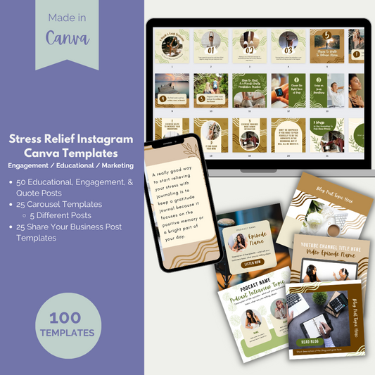 100 Stress Relief Canva Templates for Social Media